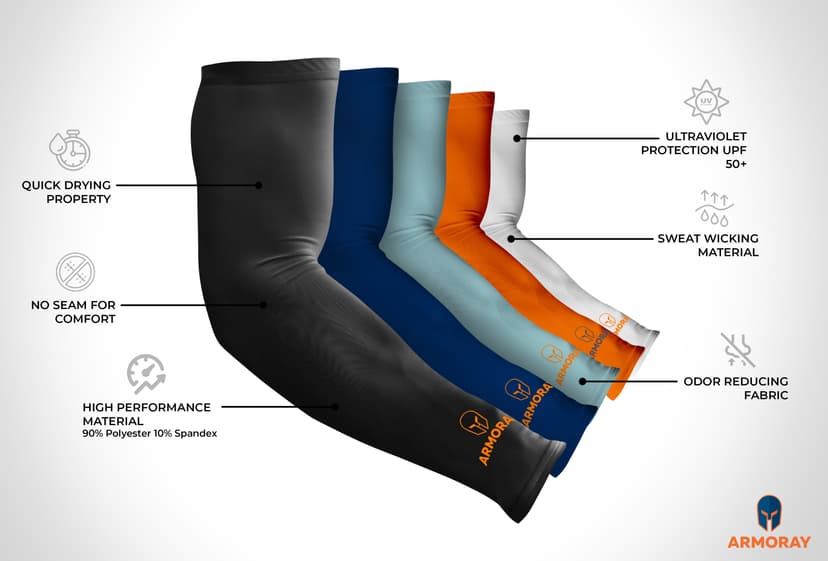 ARMORAY Arm Sleeves for Men or Women - Tattoo Cover Up - Cooling Sports Sleeve for Basketball Golf Football
