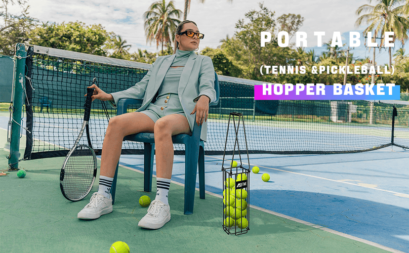 Portable Pickleball & Tennis Ball Hopper Basket Picker Upper,Tennis Hopper Basket with Handle for Easy Pickup,Tennis Ball Basket Pickup Hopper for Picking and Storage Training Tool for Ball