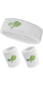 KOFULL Pickleball Accessories, Pickleball Gifts for Women and Men, Cotton Sweat Bands Headband Set for Pickleball, Tennis, Golf, Yoga Sports, Green