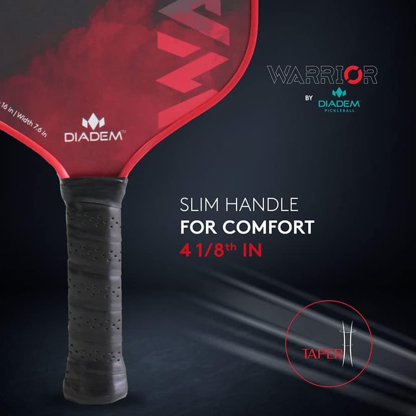 Diadem Warrior Pickleball Paddle | Carbon Fiber Face, 3X L-Core Hybrid Nomex Polymer Honeycomb Core, Grit Paint Surface for Spin, Control and Power | Indoor/Outdoor | USAPA Approved