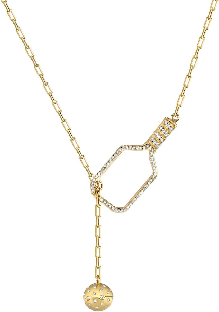 Pickleball Lariat Plus Paddle Necklace - 18k Gold Plate Pickleball Necklace for Women, Pickleball Jewelry, Christmas Gift for Pickleball Lovers