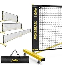 Portable Pickleball Net Set with Wheels, Regulation Size 22 FT & Half Court 11 FT, Steady Metal Frame Pickle Ball Net Set System with Carry Bag for Backyards, Driveways, and Garages