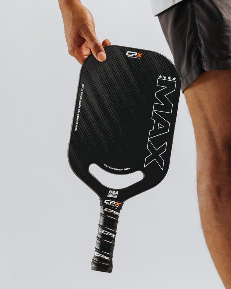 CPX MAX Black Raw Carbon Fiber T700 Pickleball Elongated Paddle Racket - Professional Grade, 14mm Core Thickness, Comfortable Tennis Style Grip - Durable Designed in Chicago, USA
