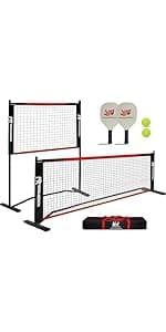 Pickleball Set with Net for Driveway, Portable Regulation Size Pickleball Net System with Paddle Set of 4, Outdoor Pickleballs, Carry Bag, Weather Resistant Metal Frame