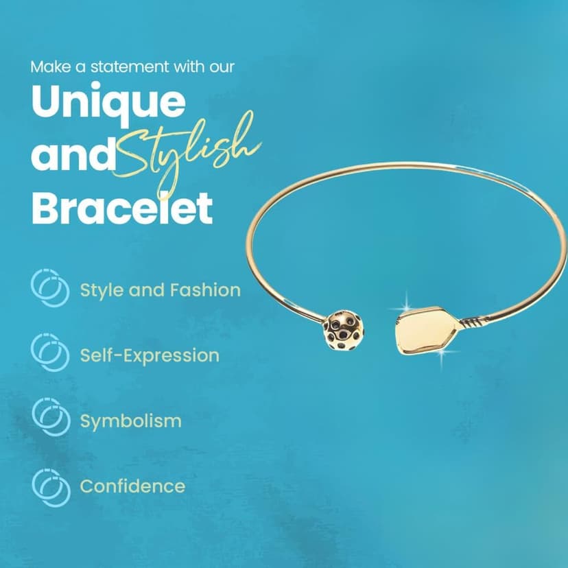 Sportybella Pickleball Bracelet - Women's Pickleball Paddle Cuff Bangle, Gift for Female Players
