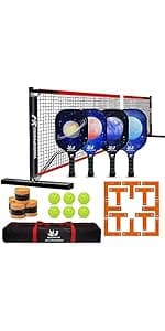 Pickleball Set with Net for Driveway, Portable Regulation Size Pickleball Net System with Paddle Set of 4, Outdoor Pickleballs, Carry Bag, Weather Resistant Metal Frame