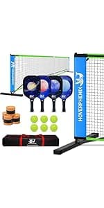 Pickleball Set with Net for Driveway, Portable Regulation Size Pickleball Net System with Paddle Set of 4, Outdoor Pickleballs, Carry Bag, Weather Resistant Metal Frame