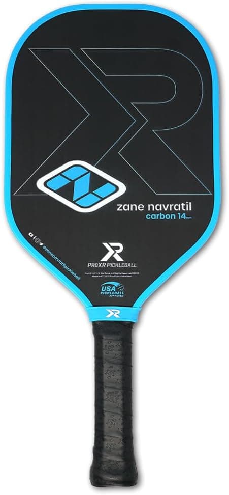 ProXR Zane Navratil Carbon Fiber Pickleball Paddle – Elongated Shape and Handle, Slim 14mm Design, Shock Foam Edge Guard, High Spin Raw Textured Surface, Midweight