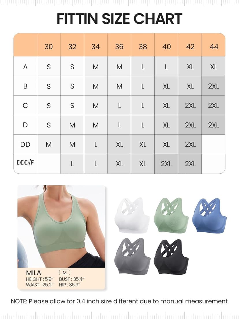 FITTIN Padded Sports Bras for Women: Support Strappy Adjustable Straps Cross Back Sport Bra Pack for Workout Yoga Running Gym