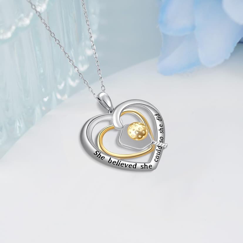 Baseball/Softball/Volleyball/Pickleball/Basketball/Football/Soccer Pendant Necklace 925 Sterling Silver Sport Jewelry Gifts for Women