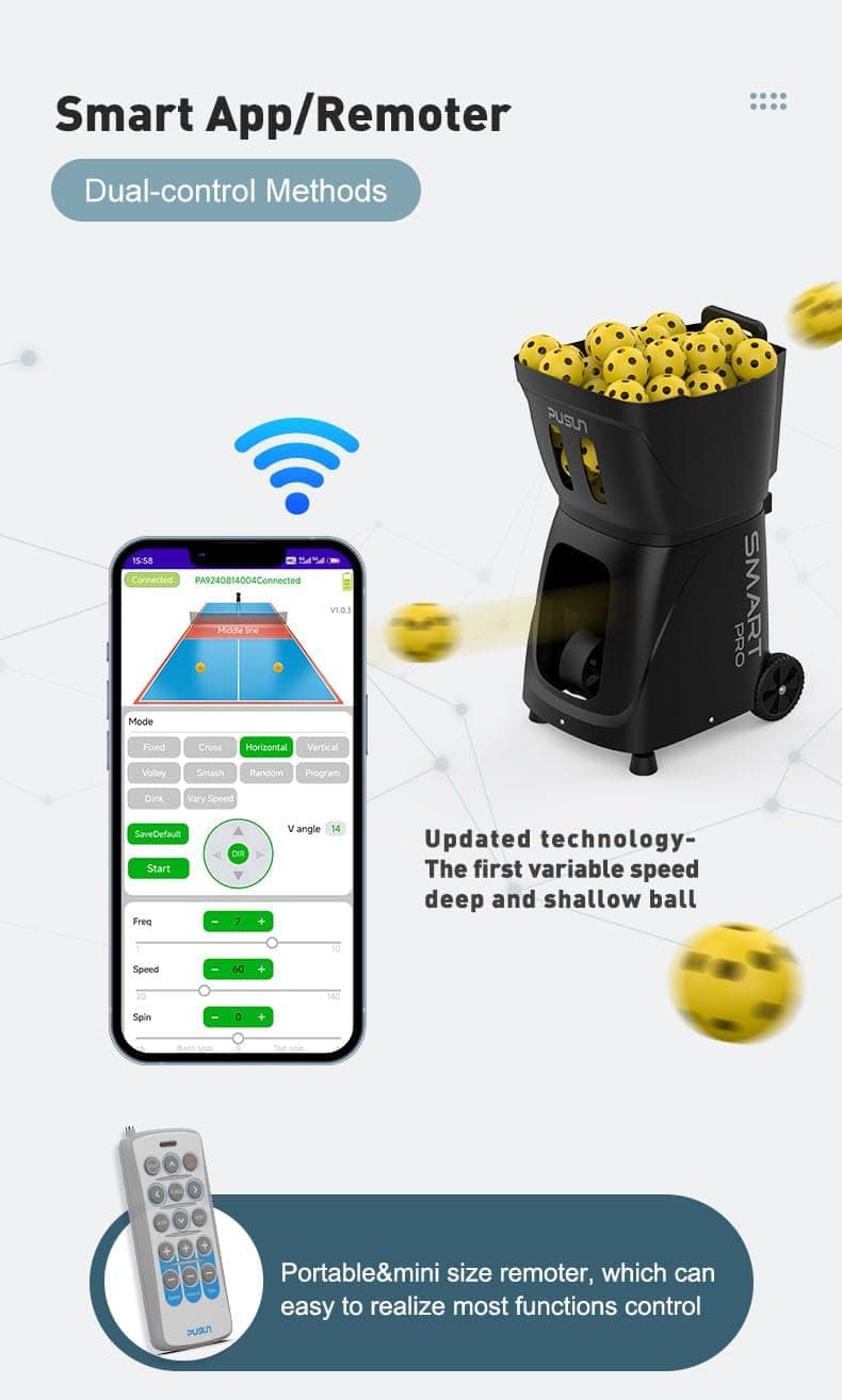 PP-Smart Pro Pickleball Machine – Large Capacity, Long Battery Life, Precise Ball Placement, Adjustable Speed and Spin, Smart Programming, Ideal for Training All Skill Levels