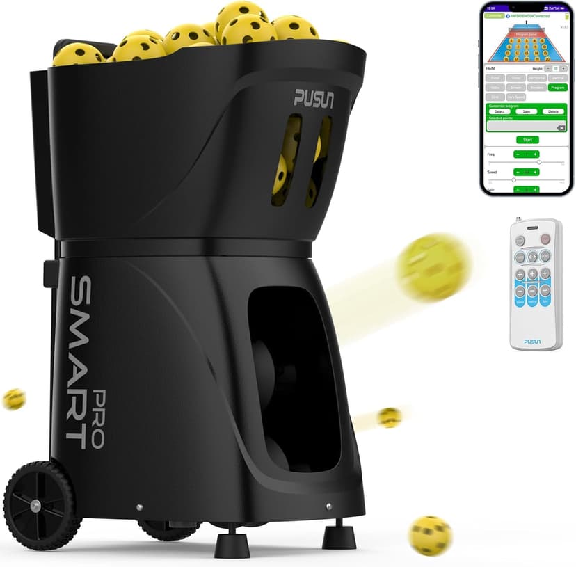 PP Smart PRO Pickleball Machine - 85+ Ball Capacity, 4-6hr Battery, 20-120km/h Speed, 26M Range, App & Remote Control, 5-45° Angle - Perfect for Training, Club & School Coaching
