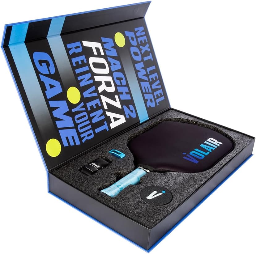 Mach 2 Forza Paddle - Toray T700 Carbon Fiber Surface - Thermoformed - Foam Injected - Spin, Power, & Control - w/Headcover, Eraser, Extra Black Grip, Extra Paddle Neck Band, & Sticker
