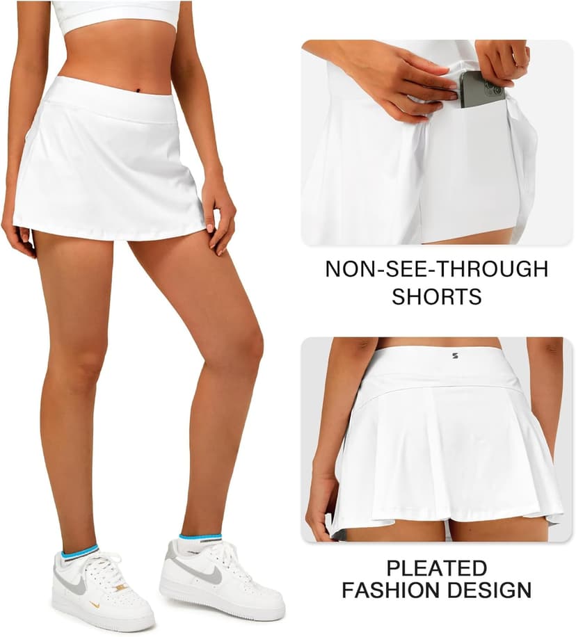 Stelle Women Tennis Skirt Golf Skorts Athletic High Waisted with Pockets Inner Shorts Sport Workout Pleated Pickleball