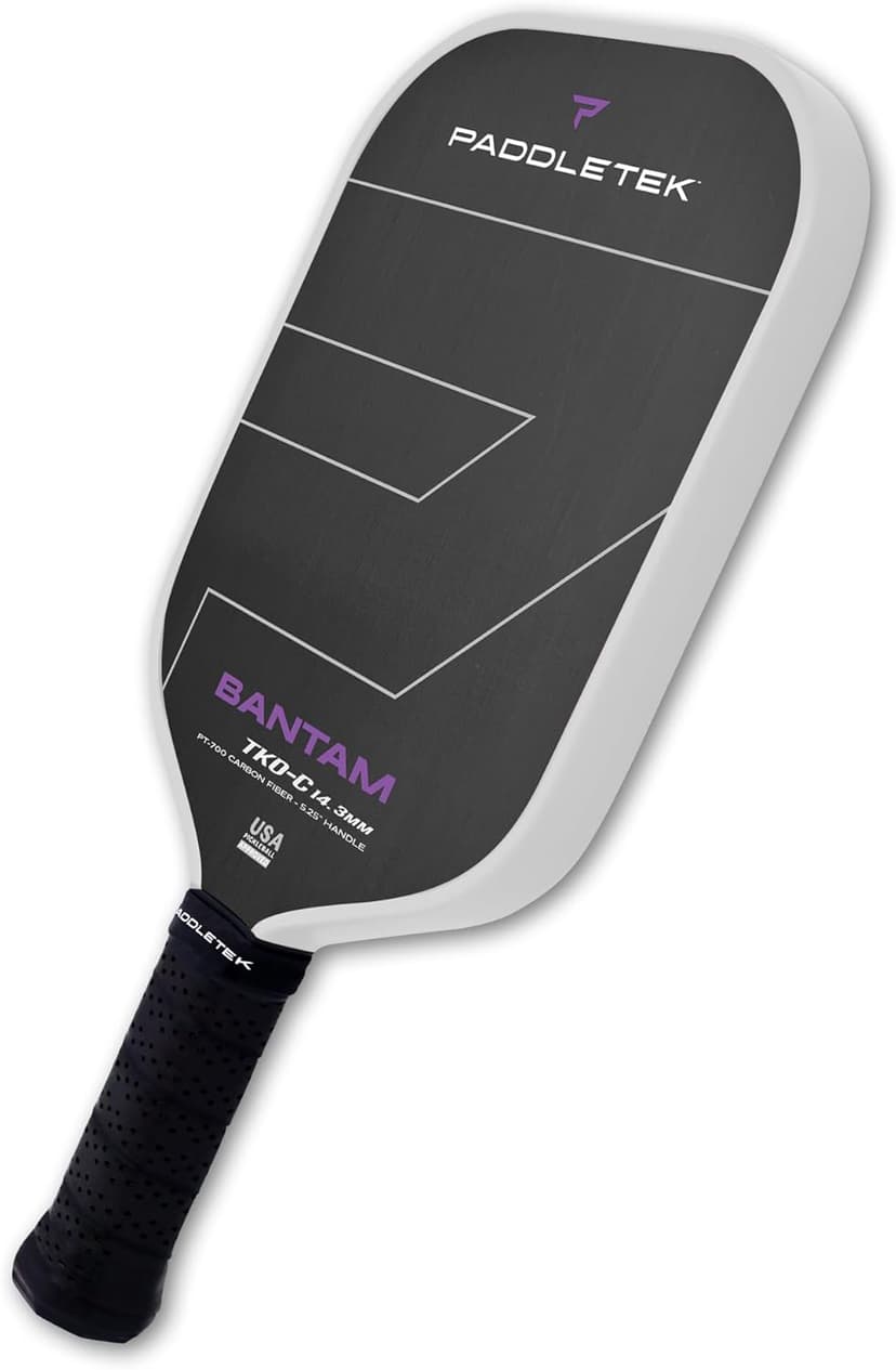 Paddletek Bantam TKO-C 14.3mm Pickleball Paddles with Polymer Honeycomb Core - Unidirectional Carbon Fiber – Torsional Weighting & High Tack Performance Grip - USAPA Approved - 5.25 Inch Handle