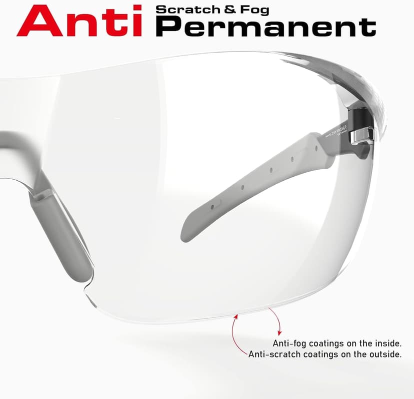 ANSI Z87.1 Fit-Upgraded Safety Glasses – Anti-Fog, UV, Impact & Scratch Resistant – Clear Wraparound for Work, Pickleball, Racquetball – No-Slip Nose Grip – 1 Pack