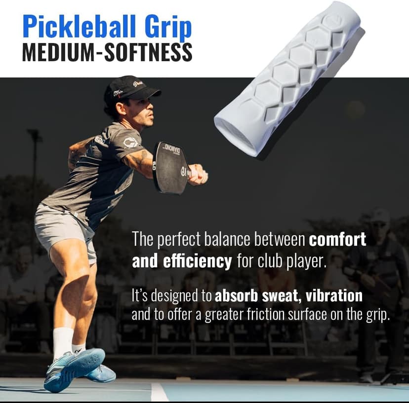 Pickleball Paddle Grip - 5.25in - Supports Tennis Elbow, Enhances Grip Strength, Reduces Vibration with Finger Support and Anti-Sweat Design