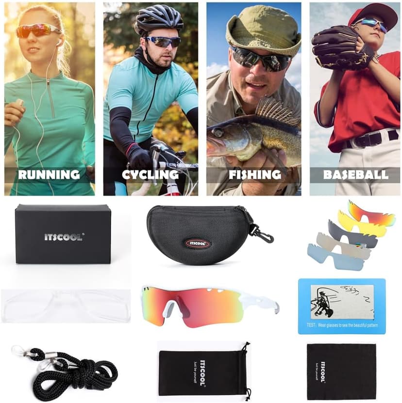 Polarized Sports Sunglasses with 5 Interchangeable Lenses for Men Women Softball Baseball Pickleball Cycling Glasses
