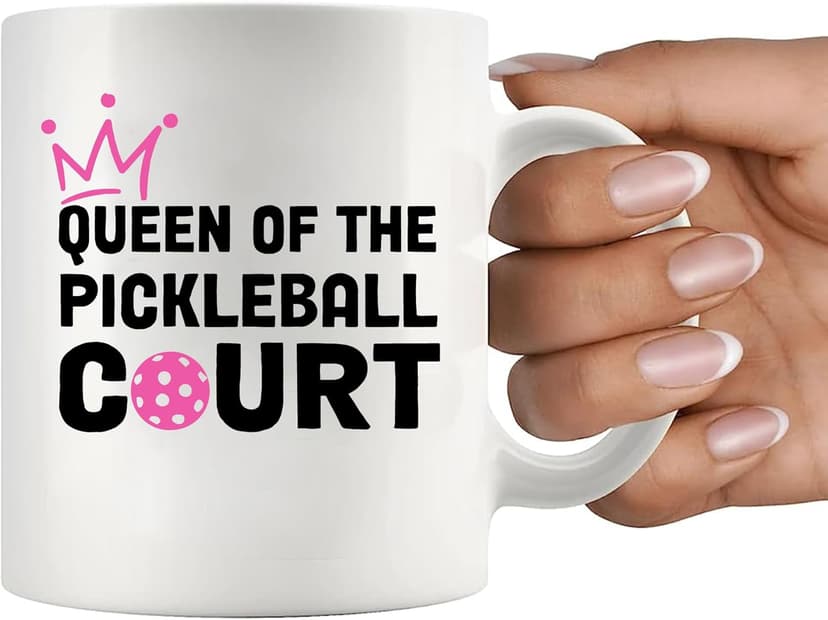 Panvola Queen of the Pickleball Court Pickleball Gifts for Women Ceramic Mug Gifts for Pickleball Lovers Coffee Cup 11 oz White Novelty Drinkware