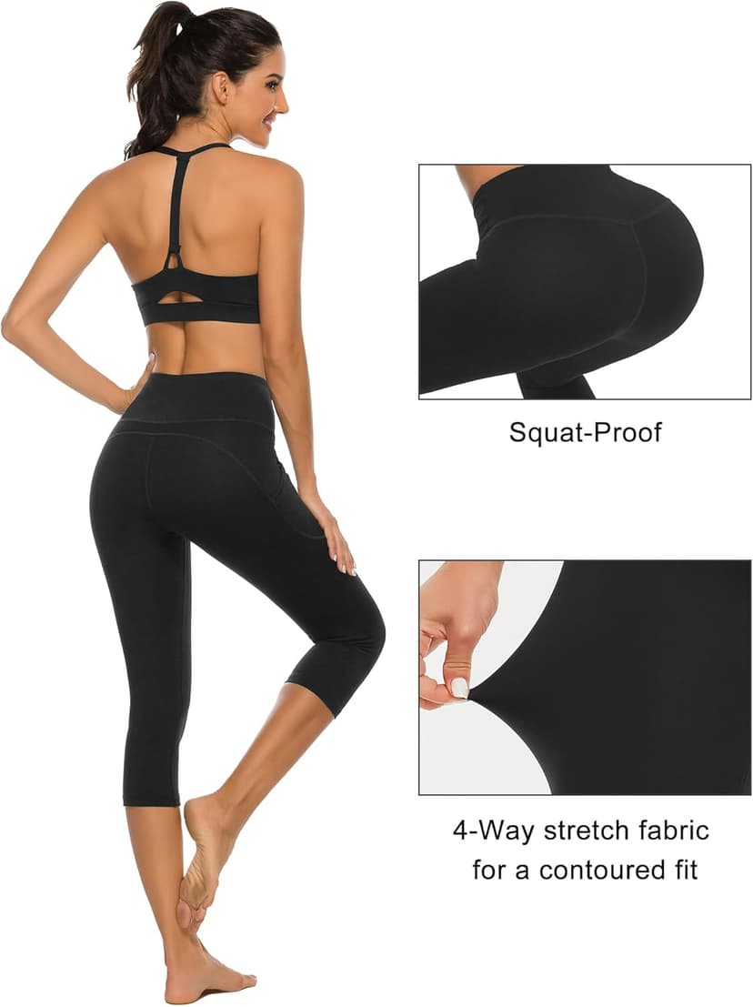 Stelle Women's Capri Yoga Pants with Pockets Essential High Waisted Legging for Workout