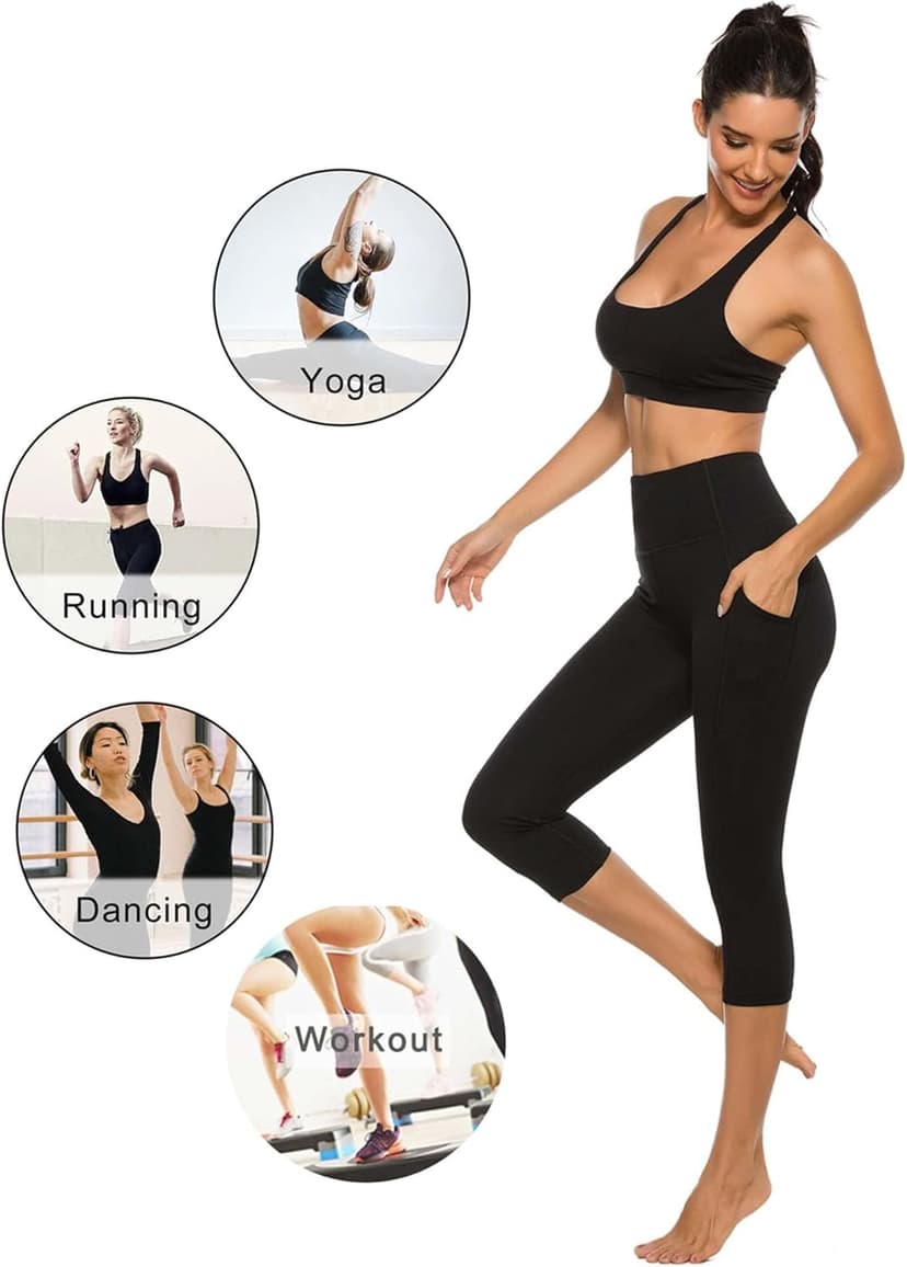 Stelle Women's Capri Yoga Pants with Pockets Essential High Waisted Legging for Workout
