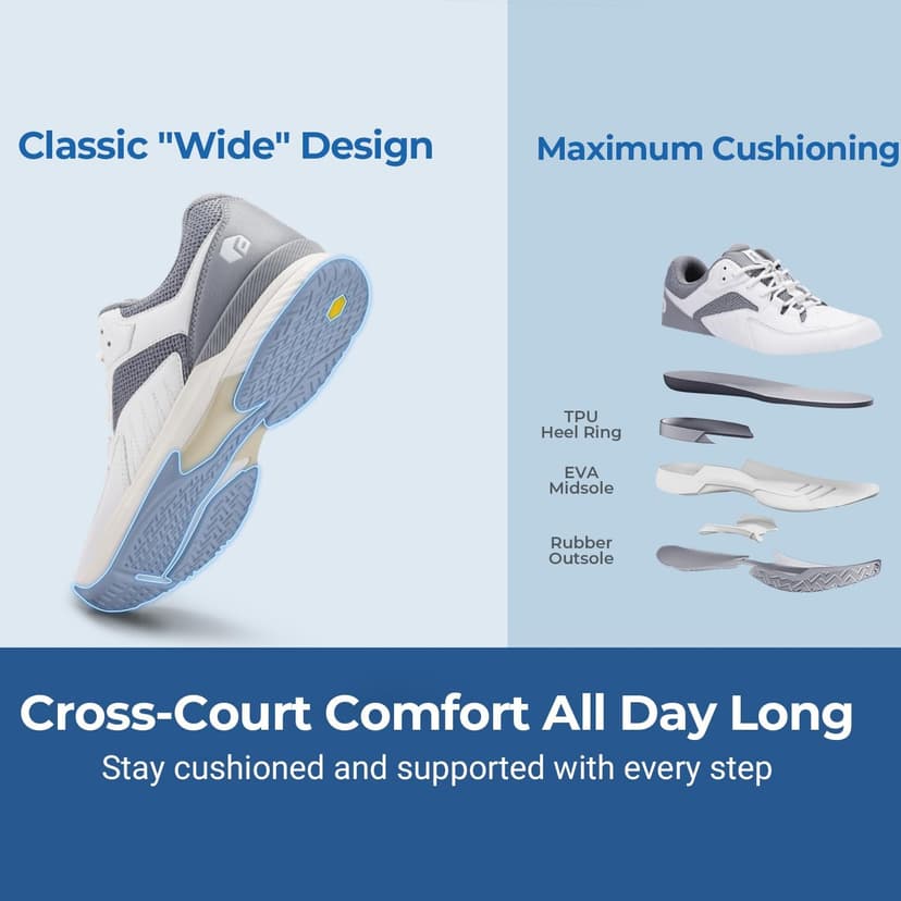 FitVille Men‘s Wide Pickleball Shoes All Court Tennis Shoes with Arch Support for Plantar Fasciitis