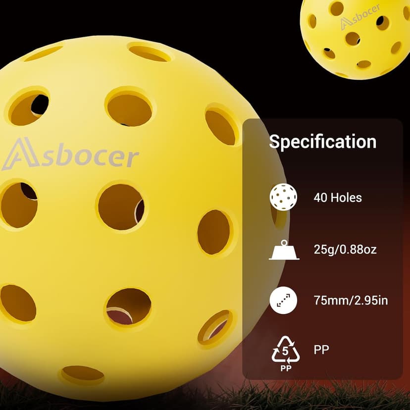 USAPA Approved Outdoor Yellow 40-Hole Pickleballs, 12-Pack in Mesh Bag with High Elasticity