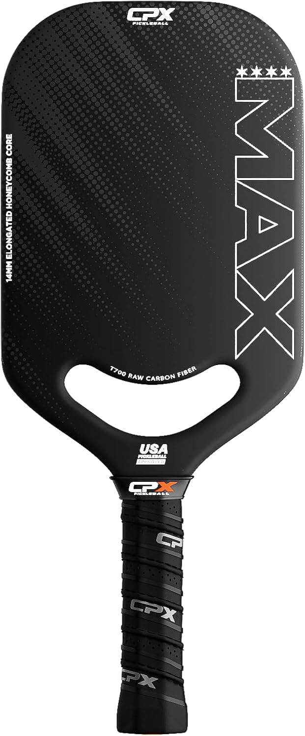 CPX MAX Black Raw Carbon Fiber T700 Pickleball Elongated Paddle Racket - Professional Grade, 14mm Core Thickness, Comfortable Tennis Style Grip - Durable Designed in Chicago, USA