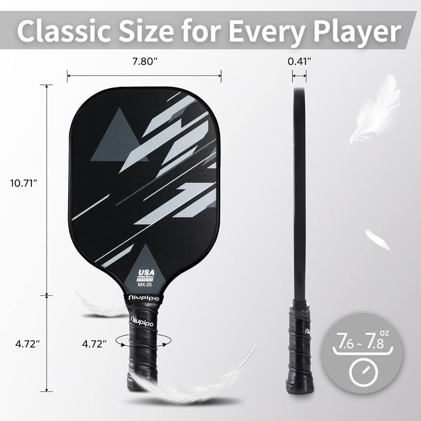 niupipo Pickleball Paddles Set of 2/4, USAPA Approved Lightweight Pickleball Rackets, Durable Fiberglass Surface with Polypropylene Honeycomb Core, Cushion Grip and Carry Bag