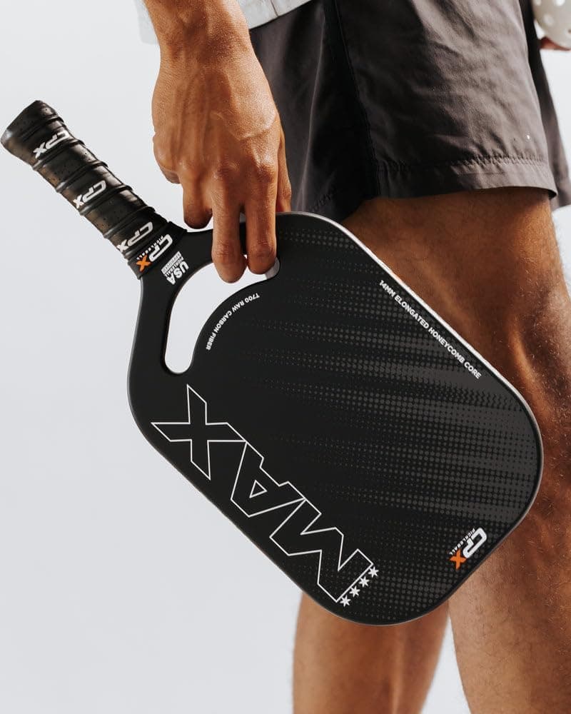 CPX MAX Black Raw Carbon Fiber T700 Pickleball Elongated Paddle Racket - Professional Grade, 14mm Core Thickness, Comfortable Tennis Style Grip - Durable Designed in Chicago, USA