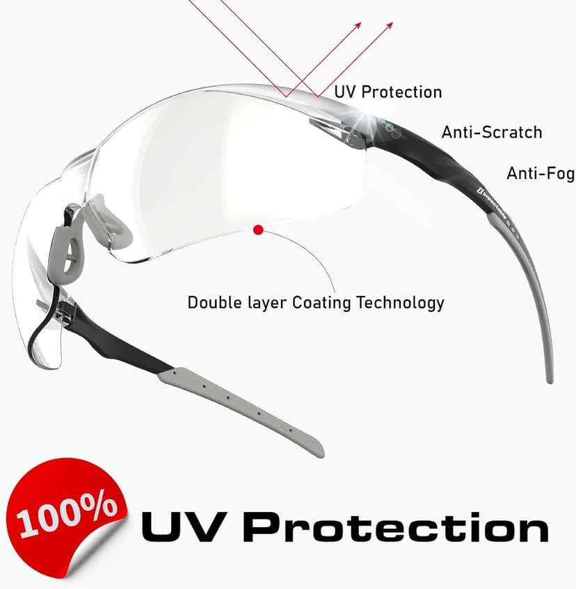 ANSI Z87.1 Fit-Upgraded Safety Glasses – Anti-Fog, UV, Impact & Scratch Resistant – Clear Wraparound for Work, Pickleball, Racquetball – No-Slip Nose Grip – 1 Pack
