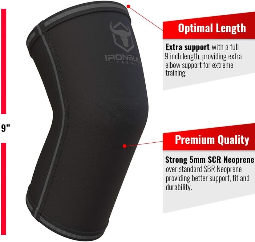 Elbow Sleeves 5mm (1 Pair) - High Performance Elbow Sleeve Support for Weightlifting, Weight Training & Powerlifting - Best Compression Straps - for Men and Women (Medium, Black/Black)