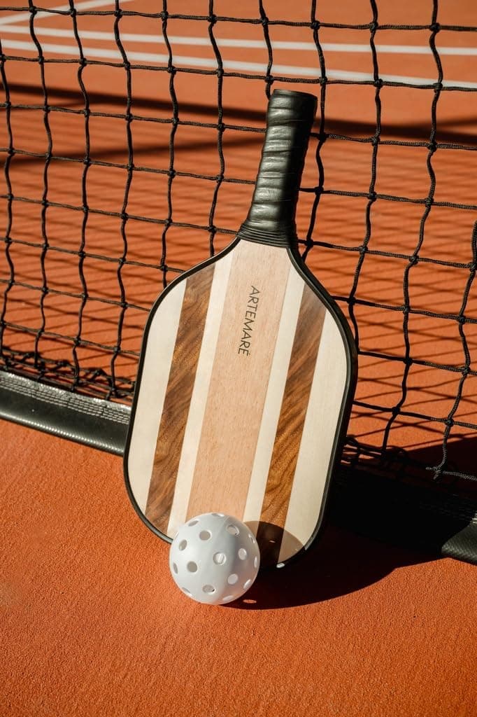 Wooden Pickleball Paddle Set – 2 Stylish Beach Paddles + Balls – Lightweight Racquet Game for Casual Play & Gifting (Mediterranean Stripe)