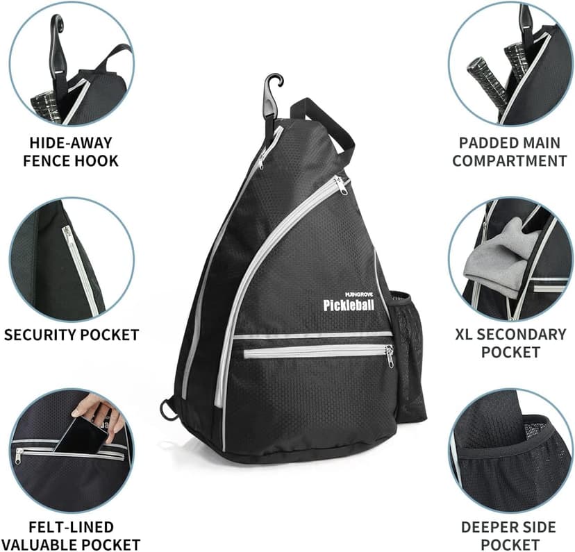 Mangrove Pickleball Bag, Men's & Women's Pickleball Backpack, Adjustable Sling Bag w/Fence Hook/Large Capacity/Safety Pocket