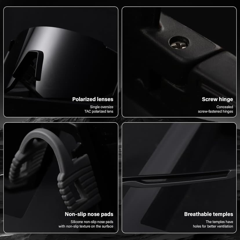 KUGUAOK Sports Polarized Sunglasses for Men Baseball Cycling Running UV Protection Sun Glasses Lightweight Big Frame Goggles