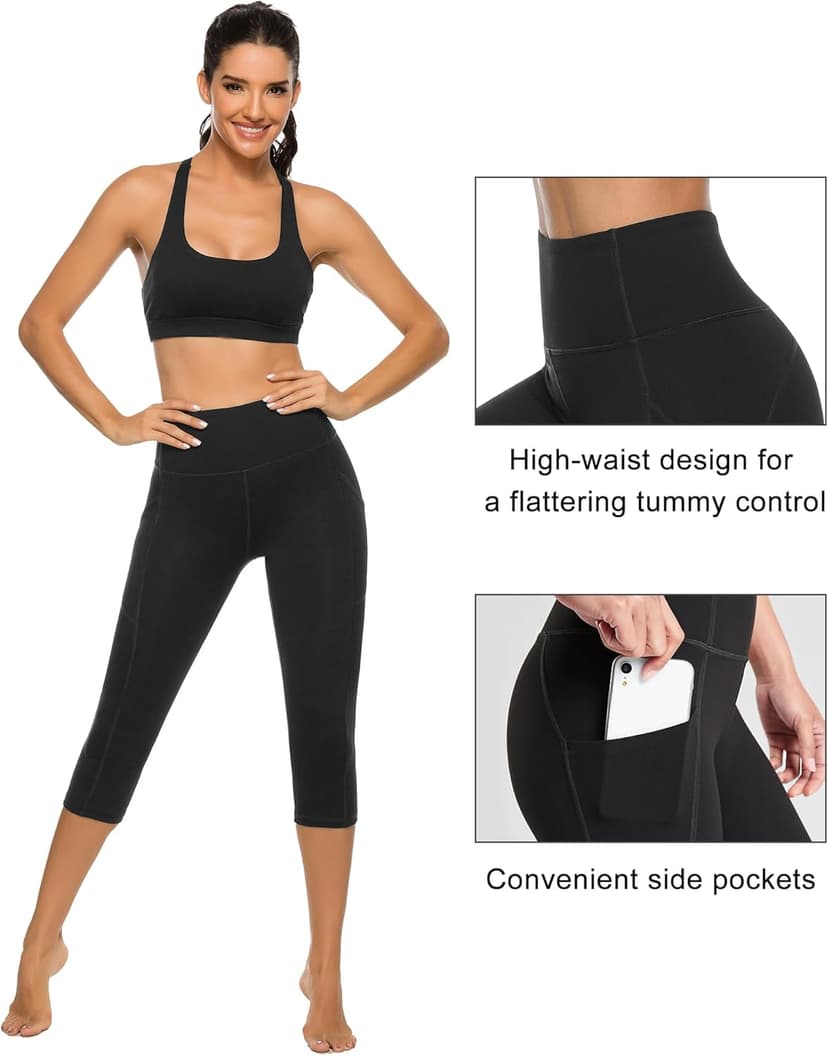 Stelle Women's Capri Yoga Pants with Pockets Essential High Waisted Legging for Workout
