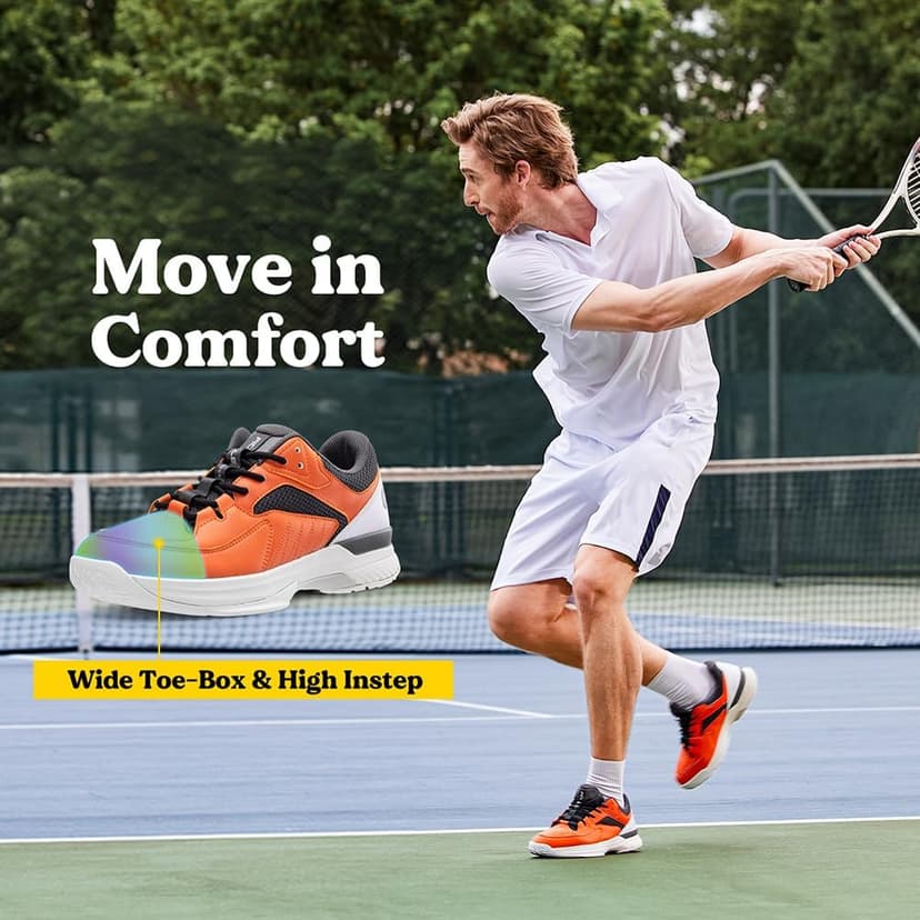 FitVille Men‘s Wide Pickleball Shoes All Court Tennis Shoes with Arch Support for Plantar Fasciitis