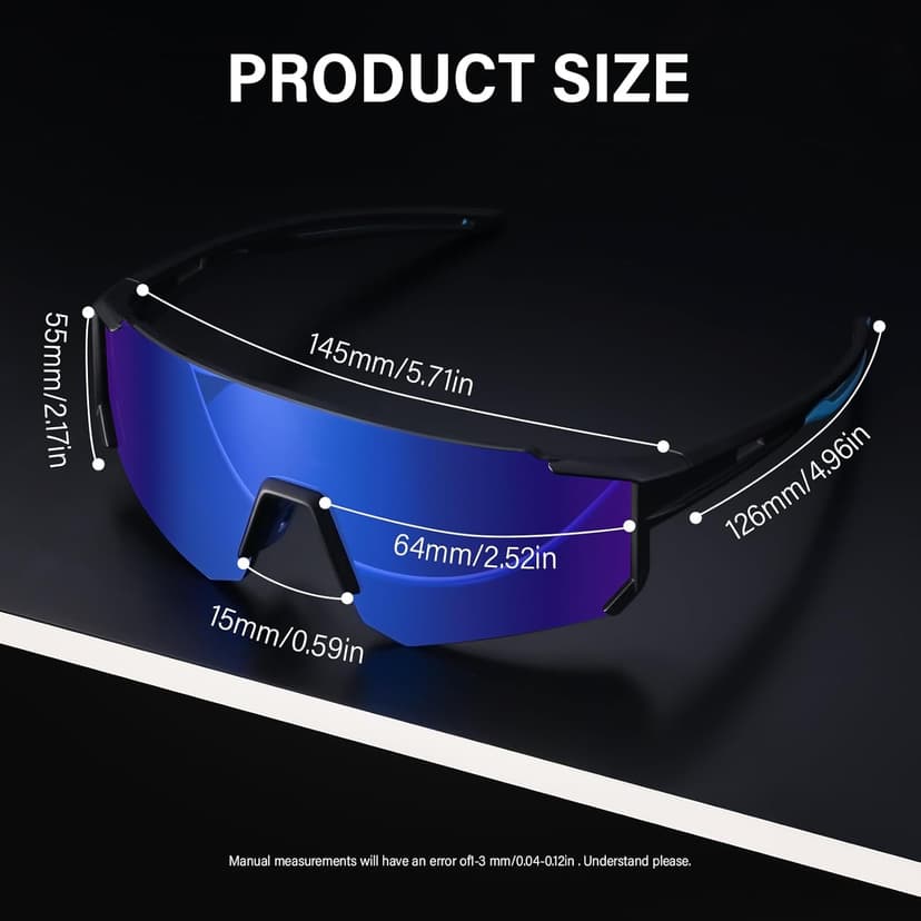 KUGUAOK Sports Polarized Sunglasses for Men Baseball Cycling Running UV Protection Sun Glasses Lightweight Big Frame Goggles