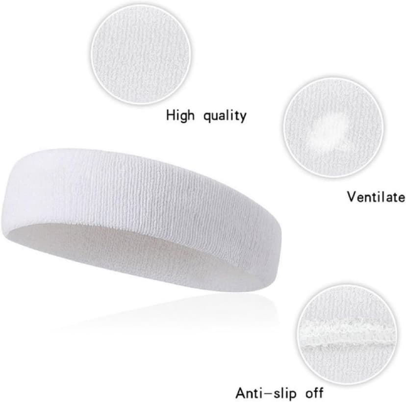 Kenz Laurenz Sweatband Set Cotton Sports Headband Terry Cloth Wristband Moisture Wicking Sweat Absorbing Head Band Athletic Exercise Basketball Wrist Sweatbands and Headbands