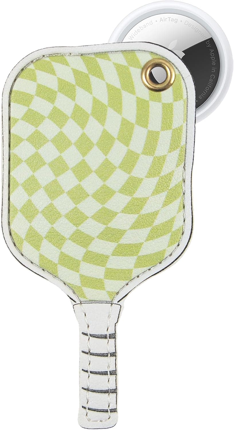 Sonix Keychain Case Compatible with Apple AirTag | Protective AirTag Cover Keychain | Checkmate Green Pickleball Paddle | Pickleball Green