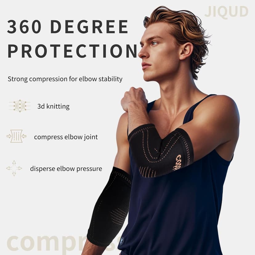 Elbow Brace for Tendonitis and Tennis Elbow for Women,Copper Elbow Compression Sleeve for Golfers Elbow Pain Relief | Arm Support Fit for Men Weight lifting Workouts, Recovery, Arthritis