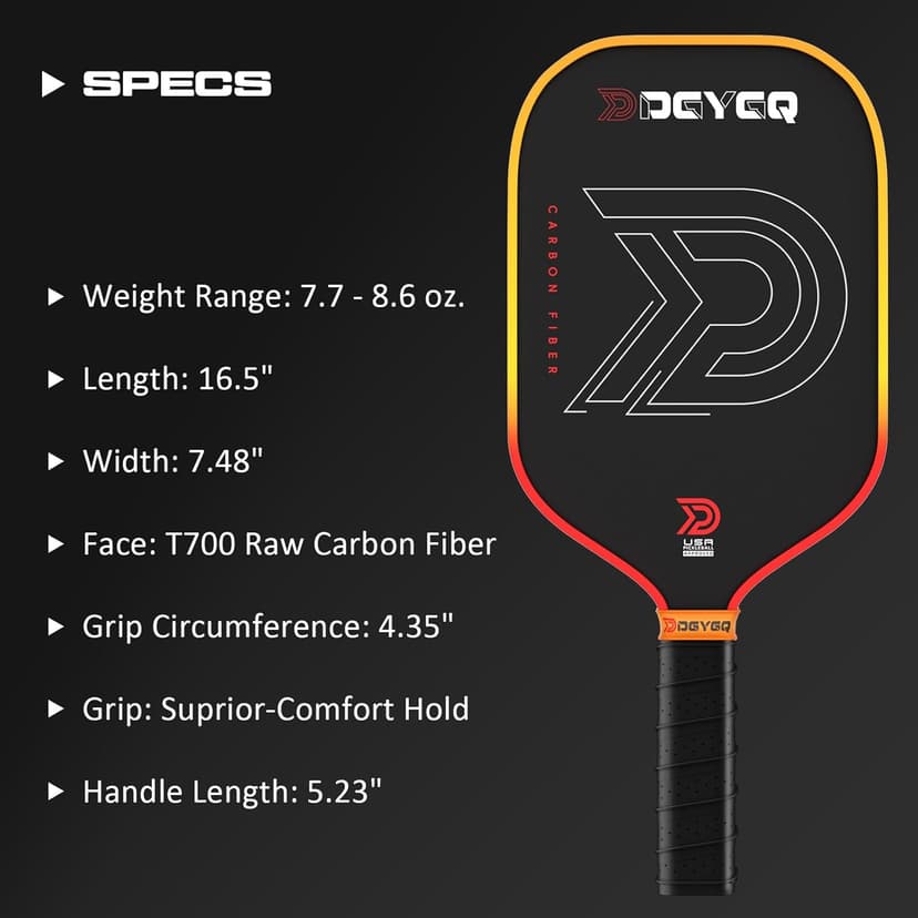 Pickleball Paddles - Professional Carbon Fiber Paddle with Honeycomb Core Pickleball Rackets - Lightweight Precision & Enhanced Shock Absorption for High Spin & Powerful Shots