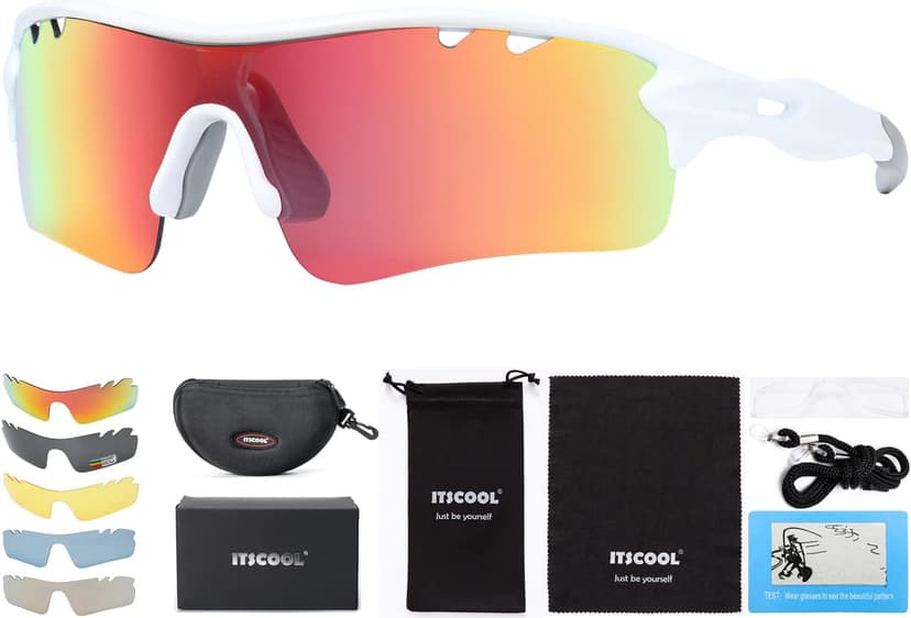 Polarized Sports Sunglasses with 5 Interchangeable Lenses for Men Women Softball Baseball Pickleball Cycling Glasses
