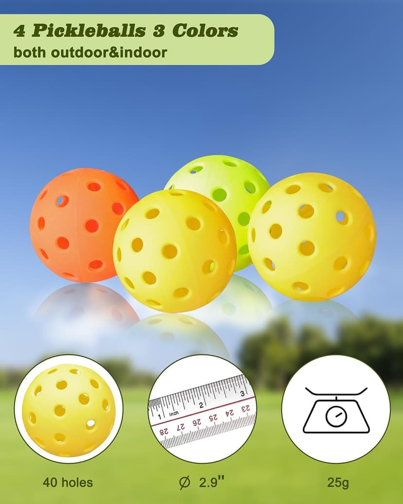 NQV Pickleball Set with Net-10FT Half Court Size Pickleball Net+Wood Pickleball Paddles+Pickle Balls+Ball Retrievers, Portable Outdoor Driveway Indoor for Adults Beginners