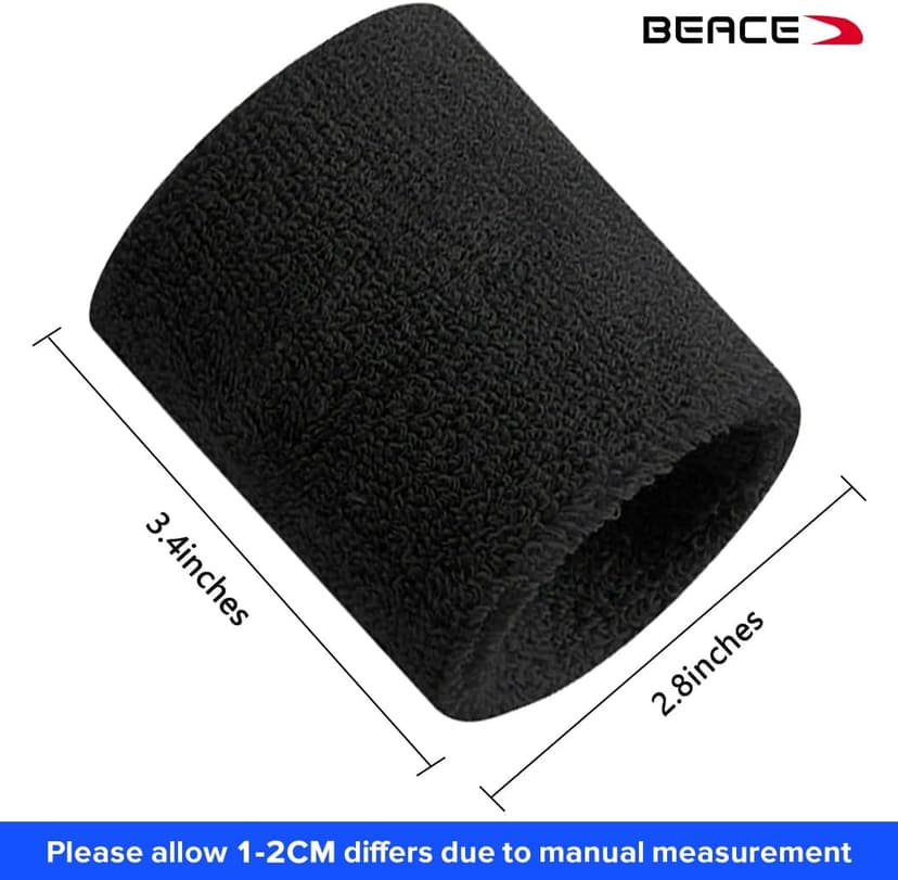 BEACE Sweatbands Sports Wristband for Men & Women - Moisture Wicking Athletic Cotton Terry Cloth Sweatband for Tennis, Basketball, Running, Gym, Working Out