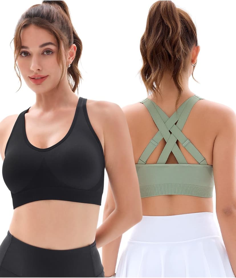 FITTIN Padded Sports Bras for Women: Support Strappy Adjustable Straps Cross Back Sport Bra Pack for Workout Yoga Running Gym