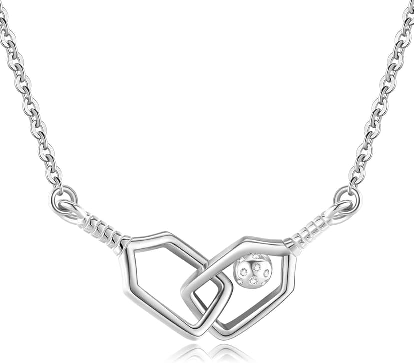 YAFEINI Pickleball Necklace S925 Gold Plating Pickleball Paddle And Ball Pendant Necklace Sports Jewelry Gifts For Women Pickleball Lovers