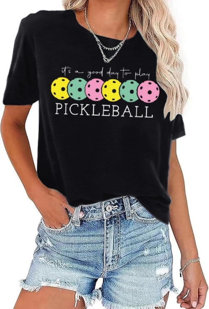 Women's Pickleball Shirt Funny Casual Short Sleeve Sport It's A Good Day to Play Pickleball Graphic Tees Tops