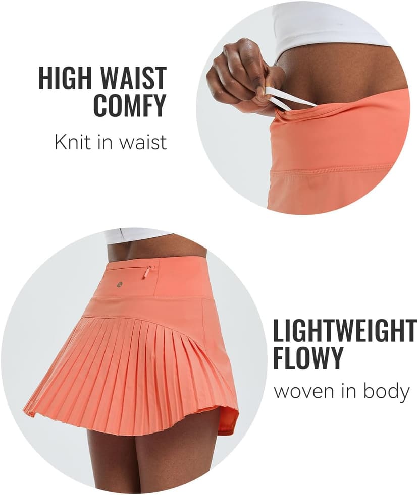 baleaf Women's Pleated Tennis Skirt Golf Skorts for Woman High Waisted Lightweight Athletic Shorts Pockets