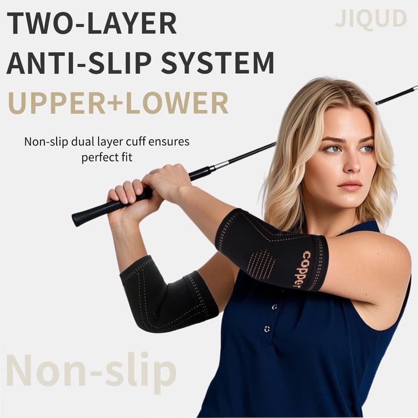 Elbow Brace for Tendonitis and Tennis Elbow for Women,Copper Elbow Compression Sleeve for Golfers Elbow Pain Relief | Arm Support Fit for Men Weight lifting Workouts, Recovery, Arthritis